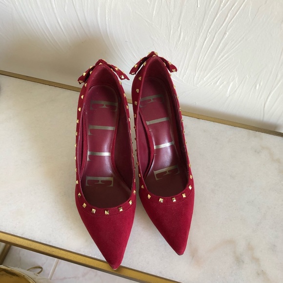 Elle Red Rockstud Bow Heels - Picture 4 of 9